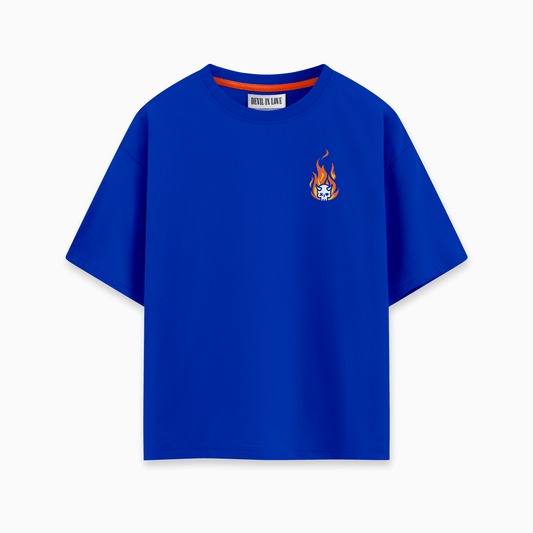 royal blue oversize devil's  friend tees